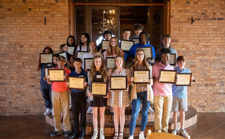 Recent graduates of the Leadership Oglethorpe program include: Dylan Minthorn, Ashby Booth, Lyla Casper, Maggie Barnes, Leanna Newton, Amarion Alexander, Brodie Layne, Pricila Salas Lopez, Jeffrey Molina, Ava Nimmons, Ashlin Warren, Venus LaParr, Za'Rekyi Walker, Jack Baldwin, Margarita Rodriguez-Valdez, Gloria Hgay, Diego Meza Treto, Jackson Turbeville and Carter Autry (Heli Patel wasn’t in attendance). (Photo/Viktoria Kangas)