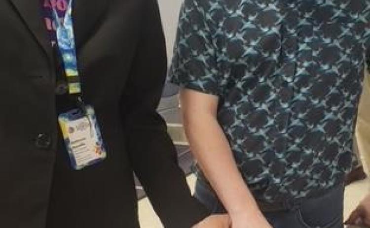 New Oglethorpe County branch manager Katherine Ratcliffe and outgoing branch manager Austin Jenkins were the guests of honor at a party hosted by staff and library supporters last week. Jenkins had been the branch manager since 2016. (SUBMITTED PHOTO)