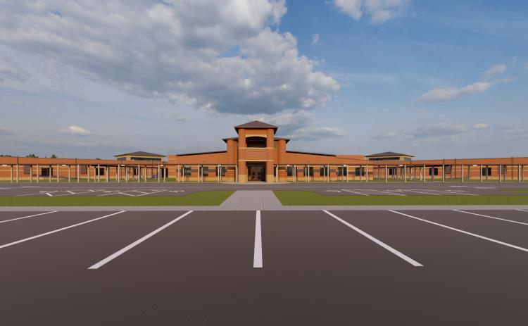 This is a rendering of the front of the new Oglethorpe County Elementary School, which is projected to be finished in January 2025. (SUBMITTED PHOTO)