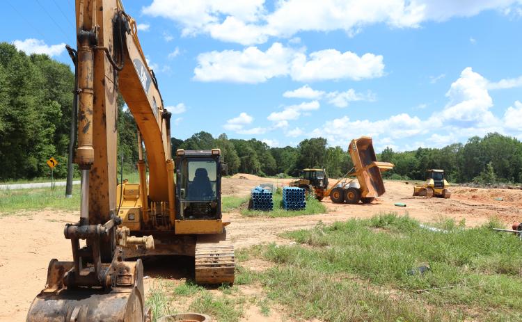 Construction equipment sits at one of the construction sites on Bunker Hill Road, near the intersection of Highway 78, in Crawford last week. Crawford Village, a multi-use development, and The Pines at Grove Creek are being built. (LANDEN TODD/THE OGLETHORPE ECHO)