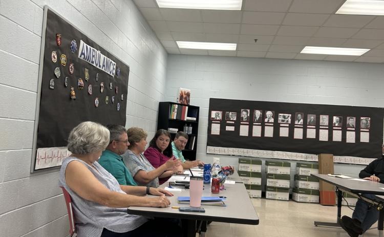 The Oglethorpe County Board of Education’s Susan Robinson (from left), Tim Poole, Beverley Levine, Becky Soto and Jake Willcox meet on July 20. They selected Guillermo Camacho to fill the vacated District 1 seat. (MCCAIN BRACEWELL/THE OGLETHORPE ECHO)