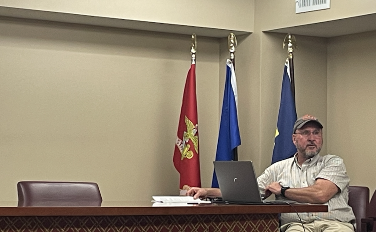 Jeff Sharp, Oglethorpe County’s code compliance officer, listens to the discussion during the Economic Development Authority meeting on Tuesday night. (JULIANNE AKERS/THE OGLETHORPE ECHO)