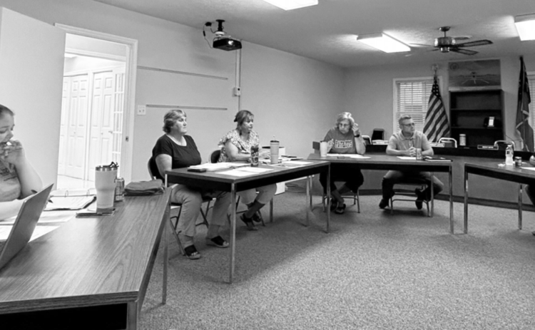 Superintendent Beverley Levine and members of the Oglethorpe County Board of Education meet in the Central Office for the first time since the building flooded in December. (MCCAIN BRACEWELL/THE OGLETHORPE ECHO)