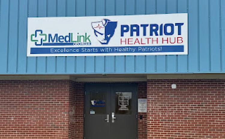 The logo for the new Patriots Health Hub features both the MedLink logo and the Oglethorpe patriots logo, showcasing a combined effort to keep the county healthy. The Hub is located in the multipurpose complex. (Maura Rutledge/ Oglethorpe Echo)