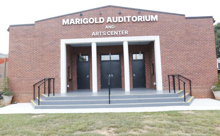 The Marigold Auditorium, a hub for community events, recently underwent renovations, including a new sign on the building, after receiving a grant through the Fox Gives initiative. “The Haunting of Hill House” will be held there this weekend. (Ansley Gavlak/The Oglethorpe Echo)