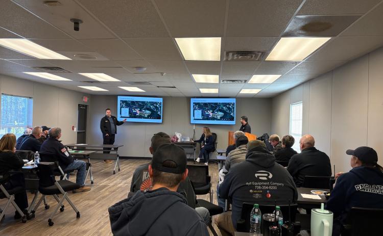 Mitchell McArthur, site manager at the RWE Timberland Solar facility, gives a presentation to first responders and county leaders at the Oglethorpe County Sheriff's Office on Jan. 21. RWE and emergency services are working to develop response plans.(Dakota Meeks/ Oglethorpe Echo)