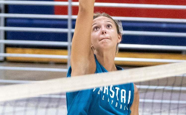 ETHAN GREENE/THE OGLETHORPE ECHO Oglethorpe County junior Leanna Newton practices with her teammates earlier this season. The Patriots, the defending Class A state champs, are 20-17 entering the Class A/AA tournament this week.